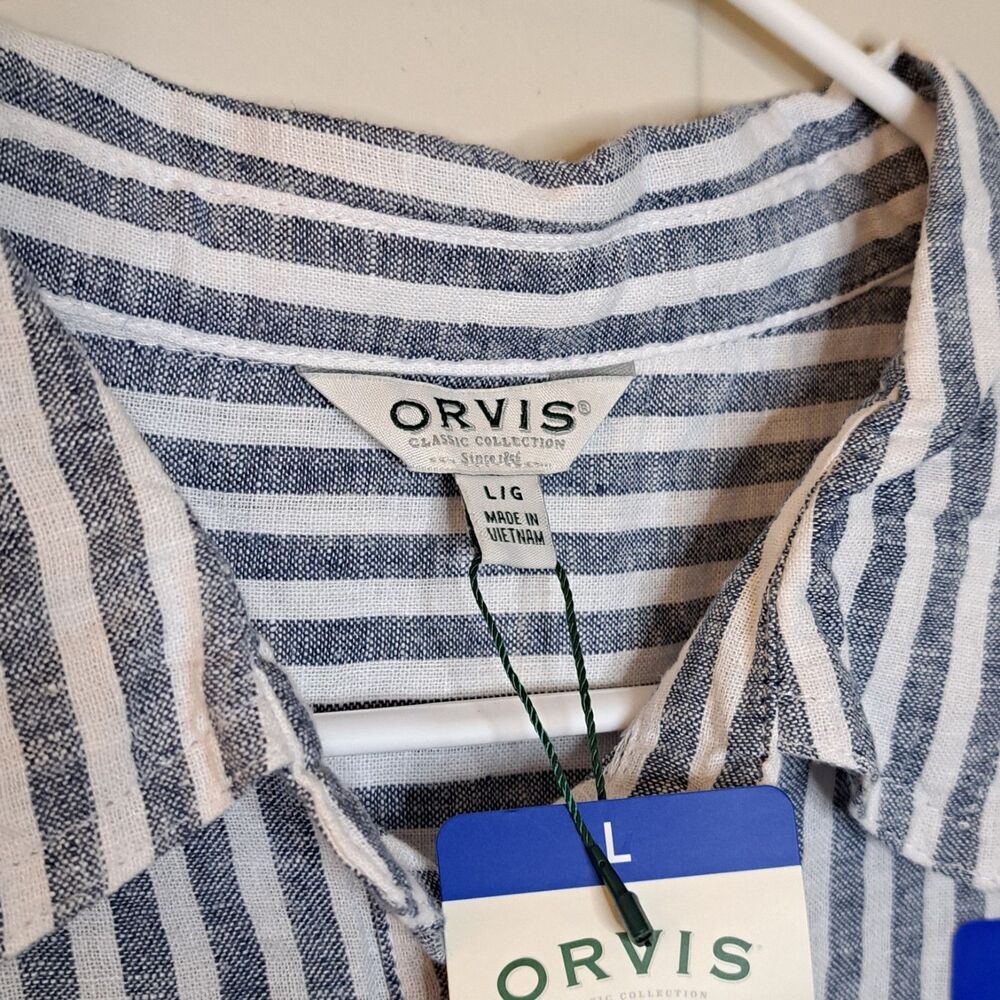 NEW Orvis Linen Blend Women Shirt Short Sleeve Blue Stripe Lightweight Size L - Picture 4 of 10